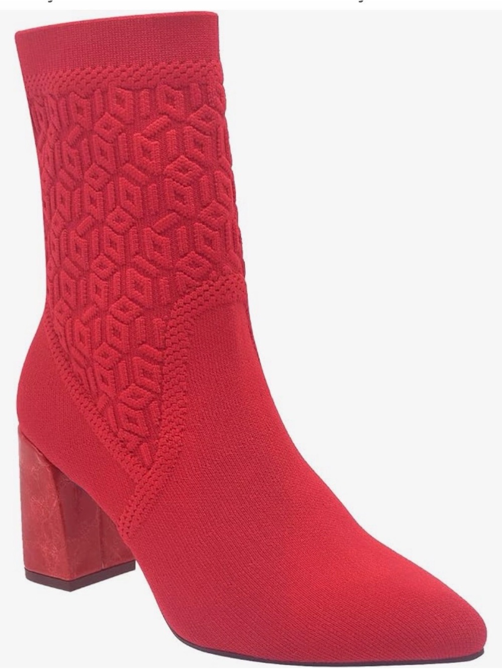 Impo Red Knit Sculpted Block Heel Ankle Boot